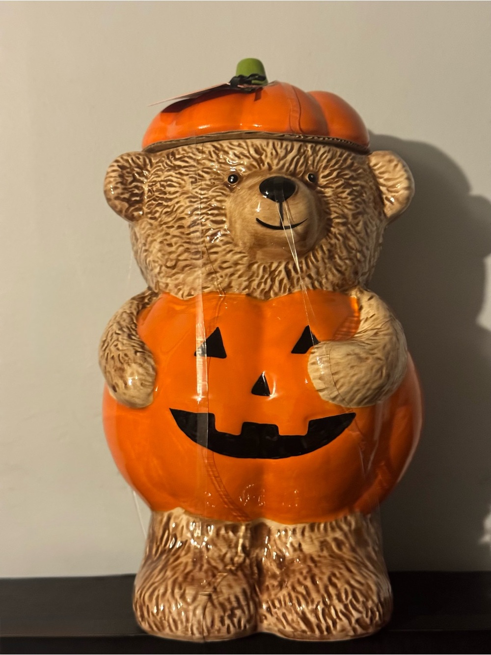 Creepy critters Brown Bear Pumpkin Cookie Jar - Orange Halloween Bear ceramic